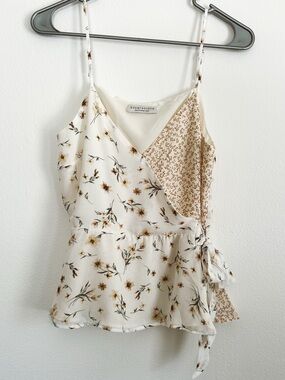 Paper Crane Cream Floral Wrap Cami with Side Tie